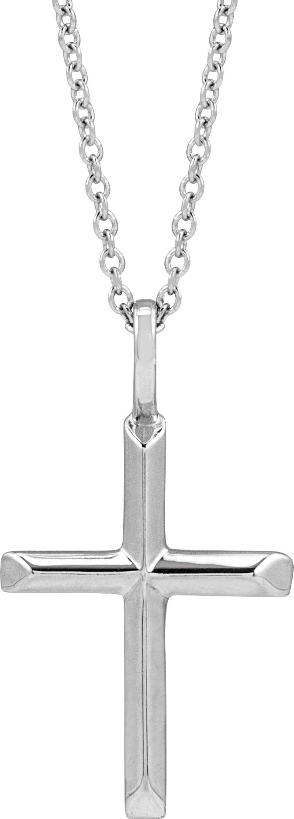14K White Gold Knife-Edge Cross 16-18" Necklace