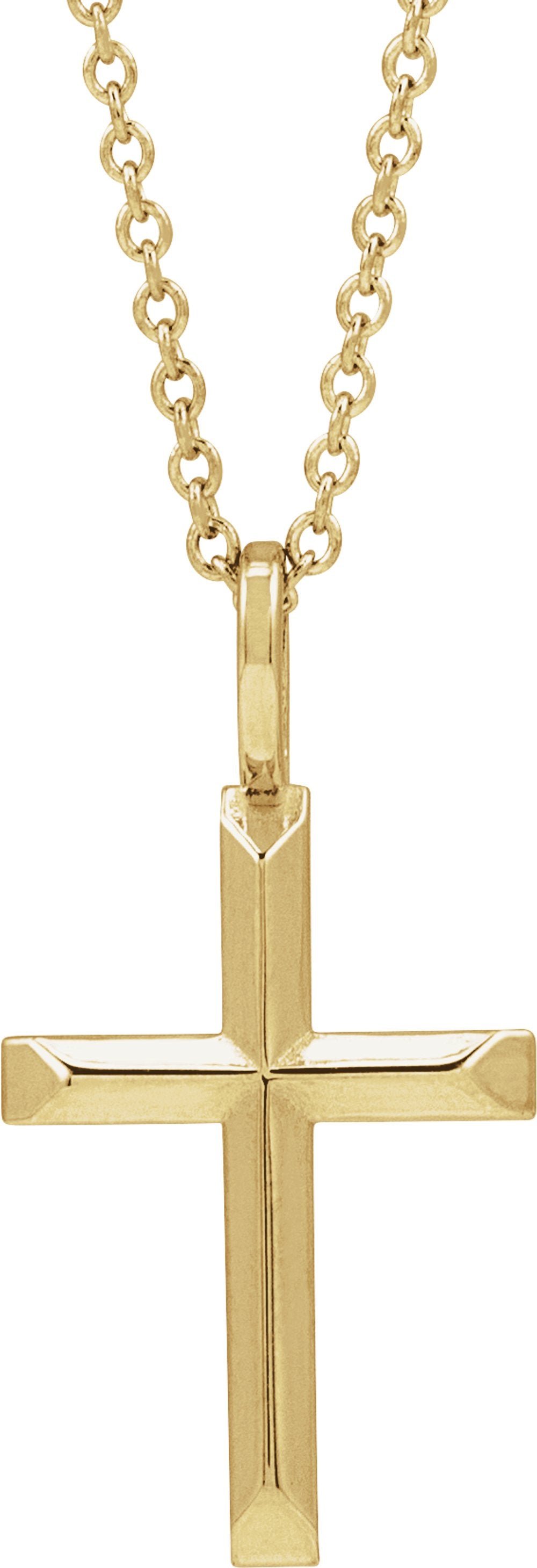 14K Yellow Gold Knife-Edge Cross 16-18" Necklace