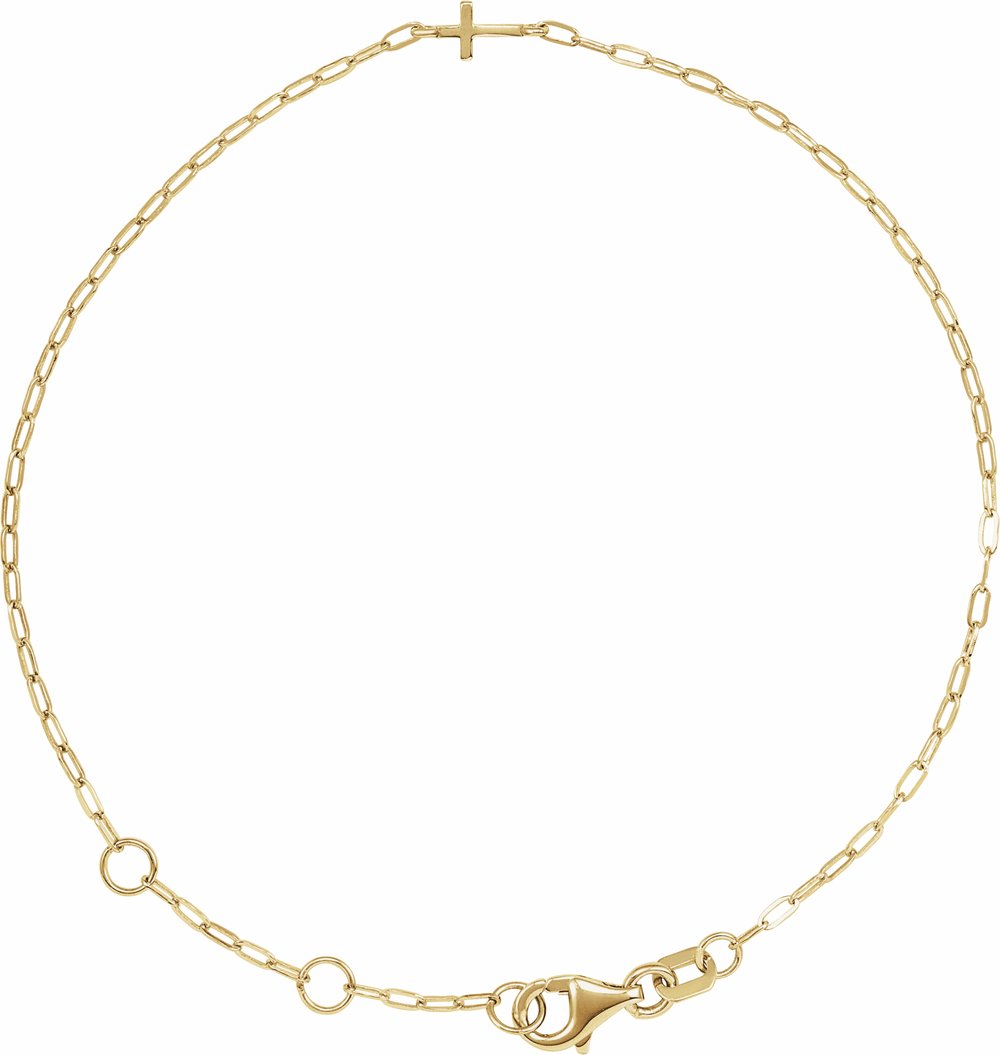 14K Yellow Gold Sideways Cross Paperclip-Style Chain 6 1/2-7 1/2" Bracelet