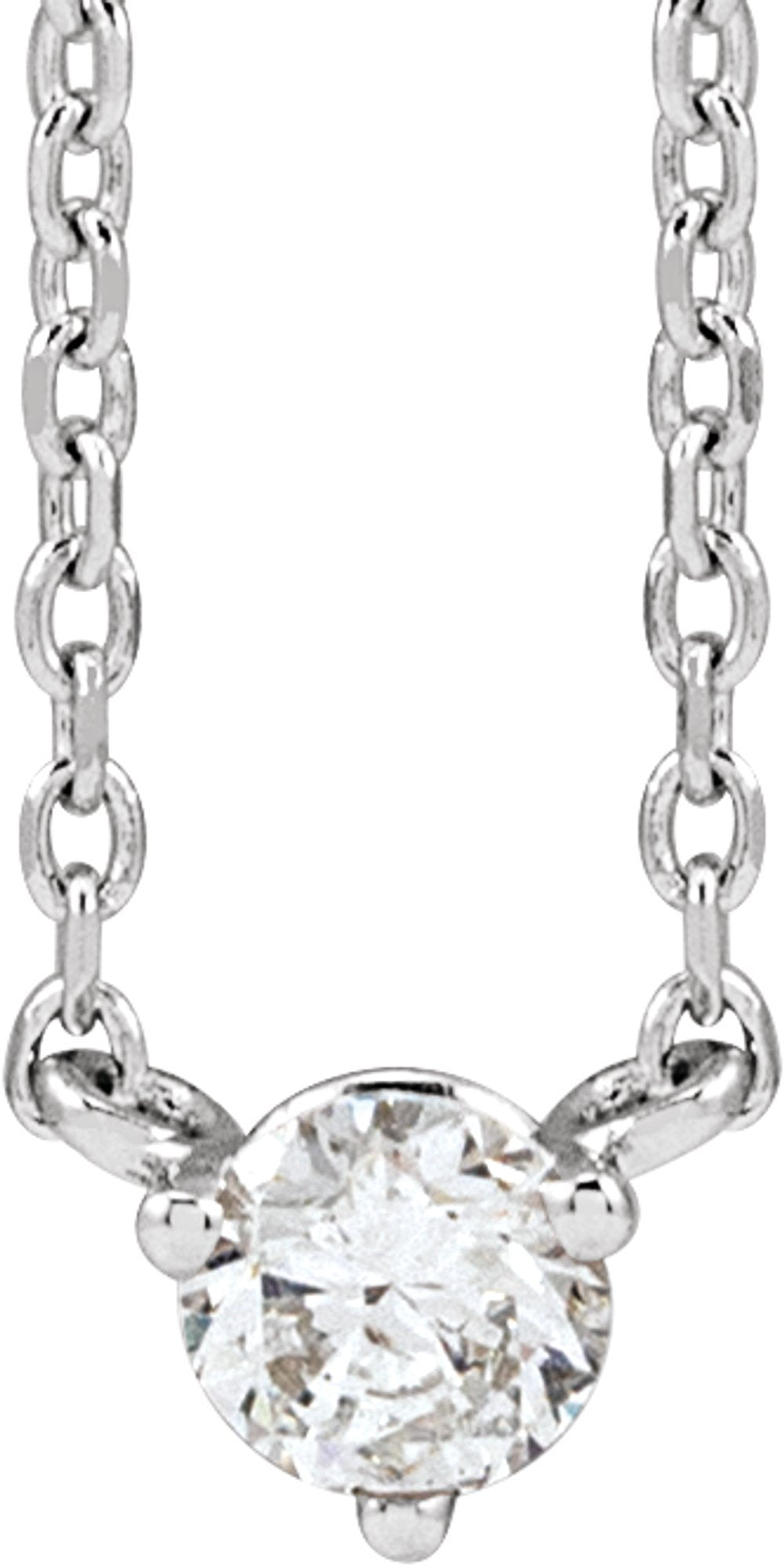 14K White Gold 1/6 CT Natural Diamond 3-Prong 18" Necklace