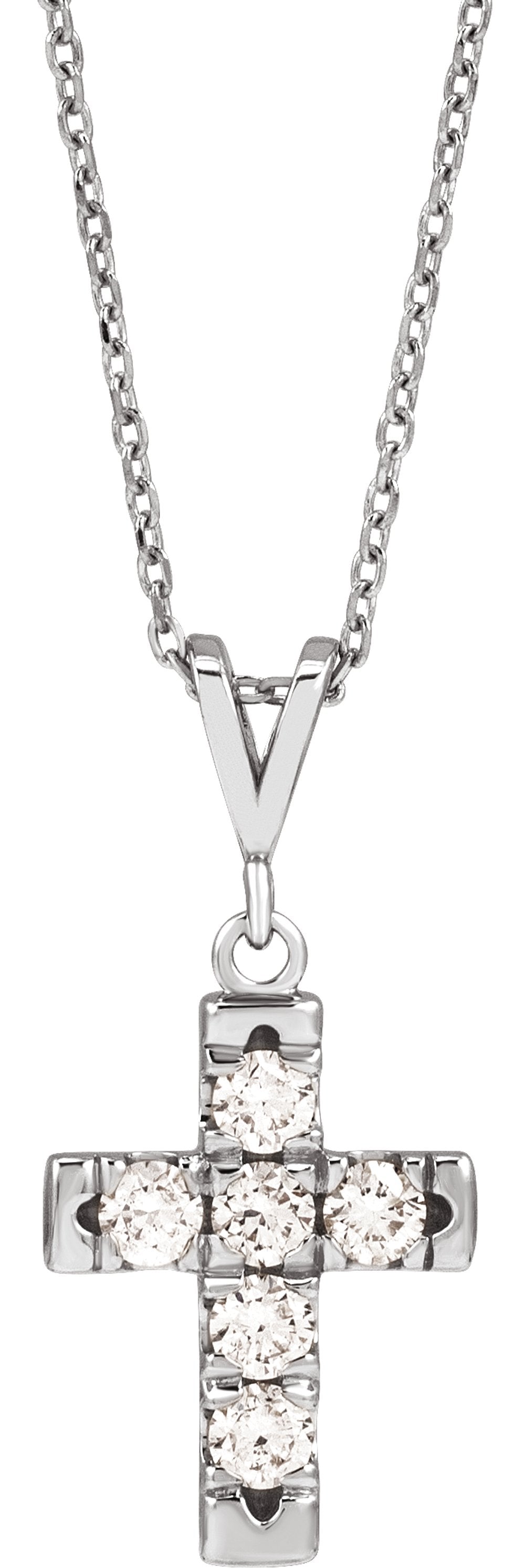 14K White Gold 1/2 CTW Natural Diamond French-Set Cross 16-18" Necklace