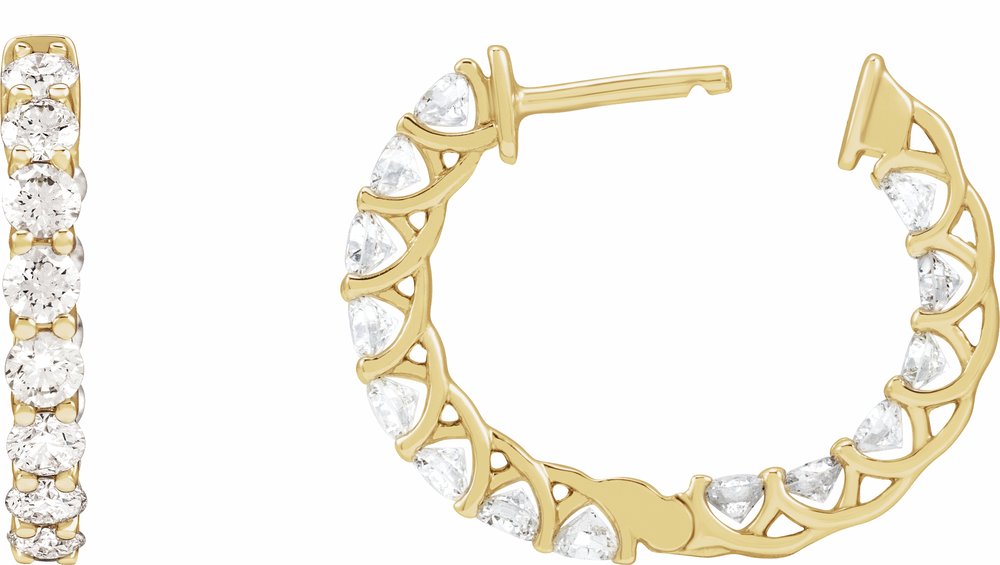 14K Yellow Gold 2 1/5 CTW Natural Diamond Inside-Outside 19.7 mm Hoop Earrings