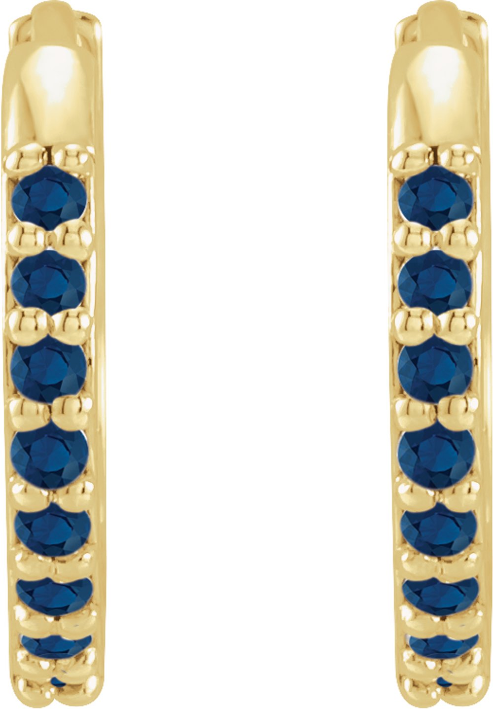 14K Yellow Gold Lab-Grown Blue Sapphire Hinged 12.5 mm Hoop Earrings