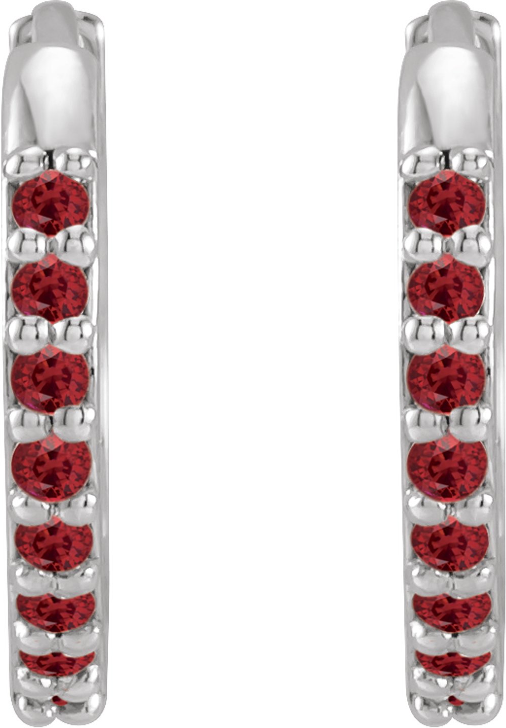 14K White Gold Lab-Grown Ruby Hinged 12.5 mm Hoop Earrings