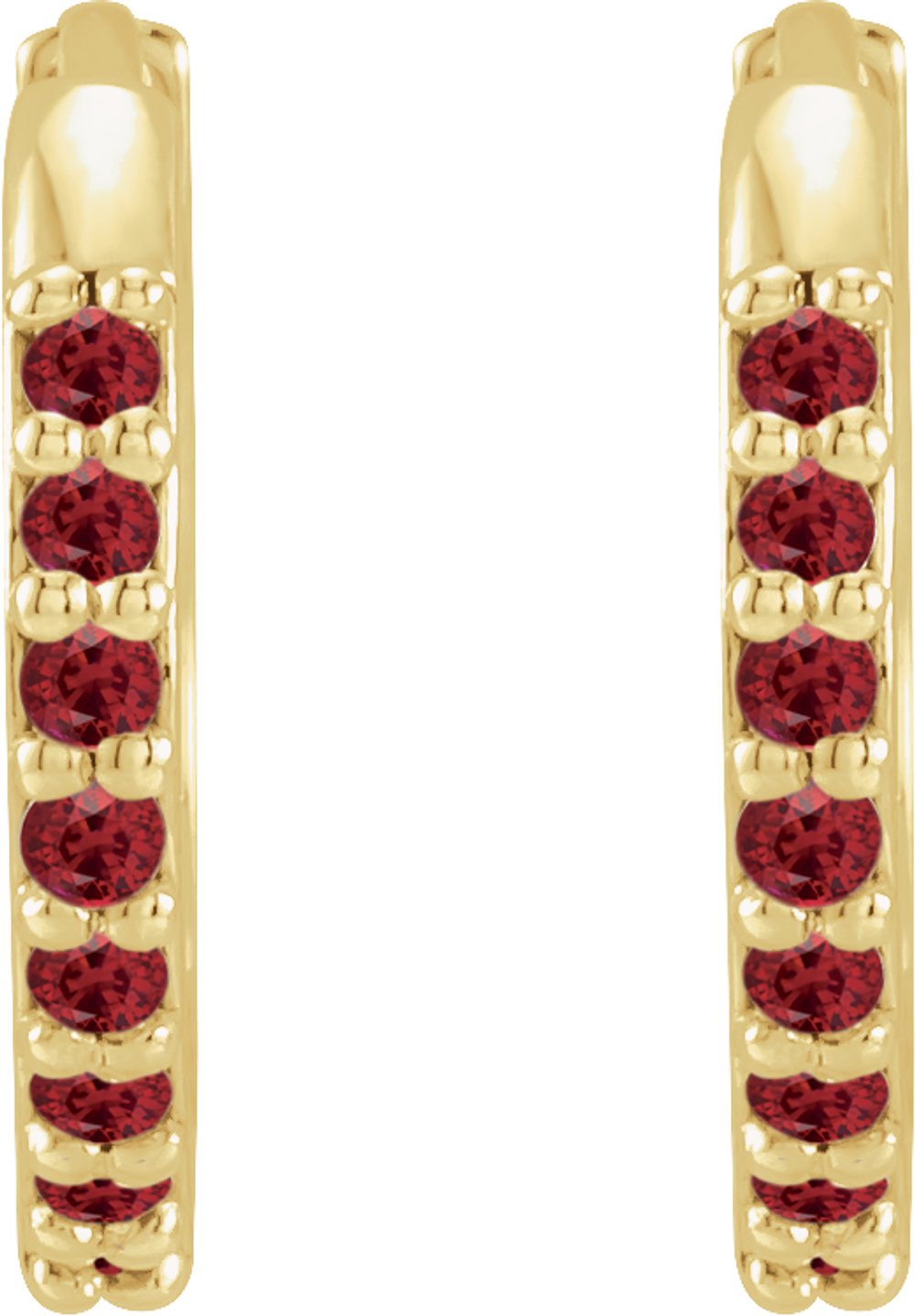 14K Yellow Gold Lab-Grown Ruby Hinged 12.5 mm Hoop Earrings