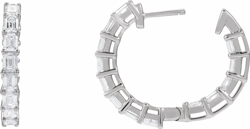 14K White Gold 3 CTW Natural Diamond Inside-Outside 21.2 mm Hoop Earrings