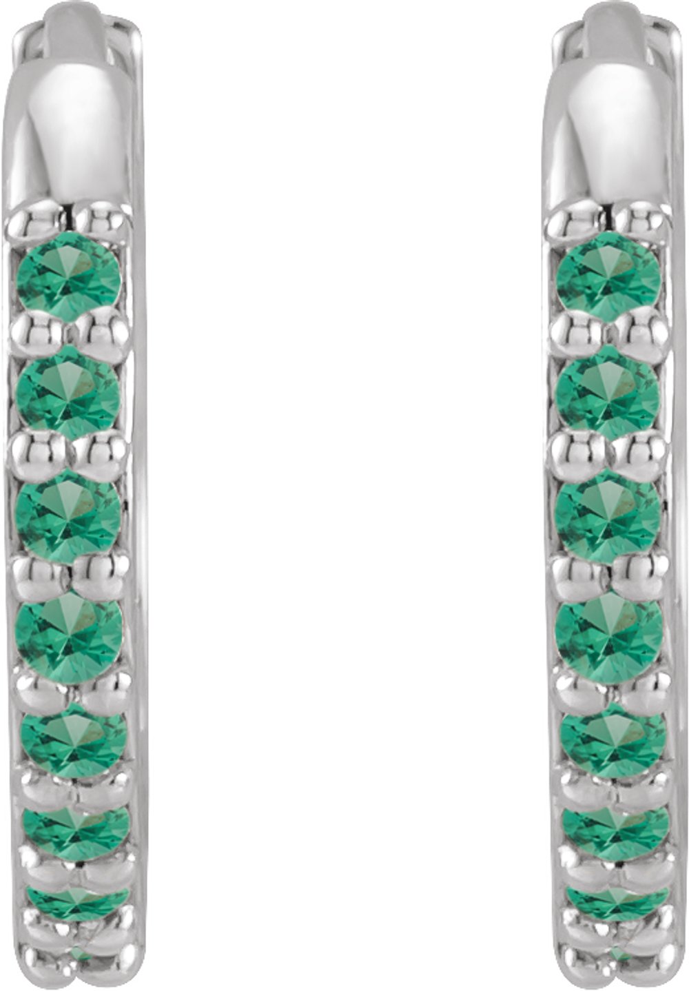 14K White Gold Lab-Grown Emerald Hinged 12.5 mm Hoop Earrings