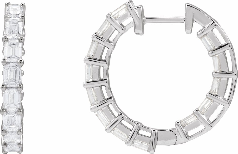 14K White Gold 3 CTW Natural Diamond Inside-Outside 21.2 mm Hoop Earrings