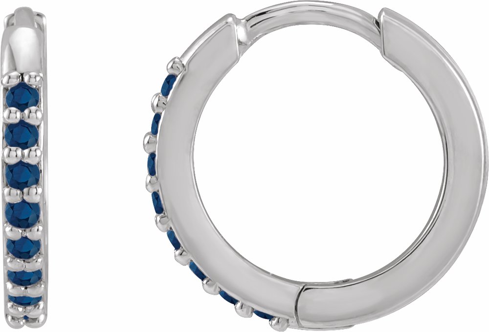 14K White Gold Lab-Grown Blue Sapphire Hinged 12.5 mm Hoop Earrings