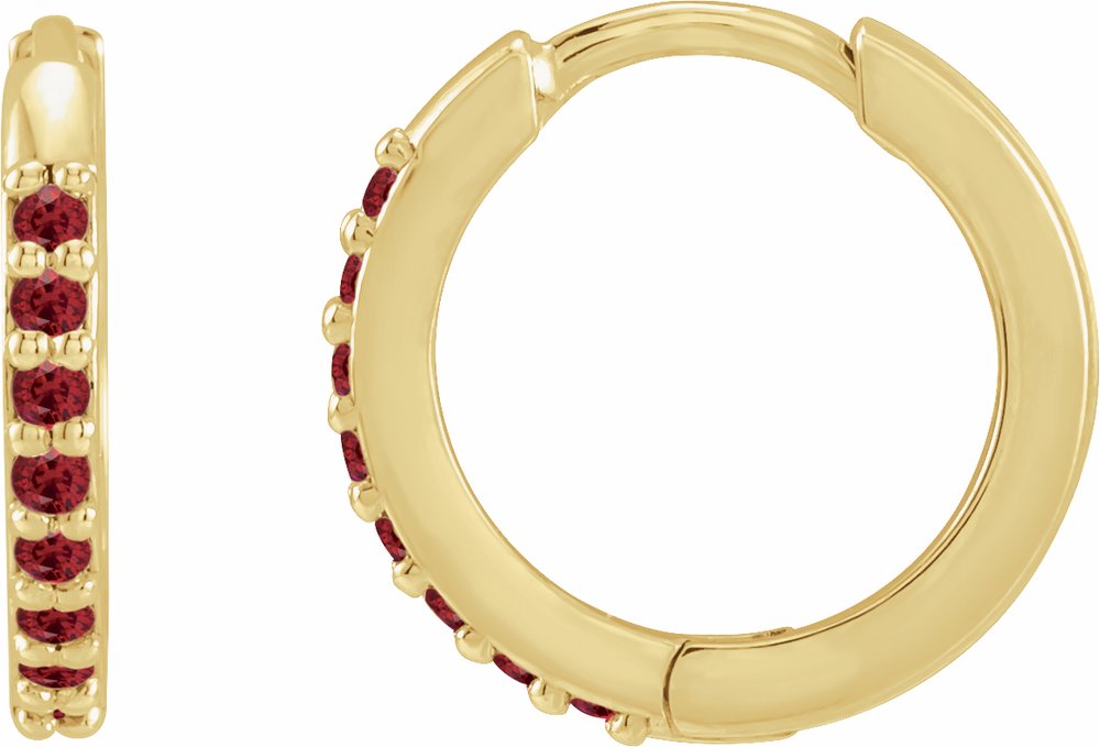 14K Yellow Gold Lab-Grown Ruby Hinged 12.5 mm Hoop Earrings