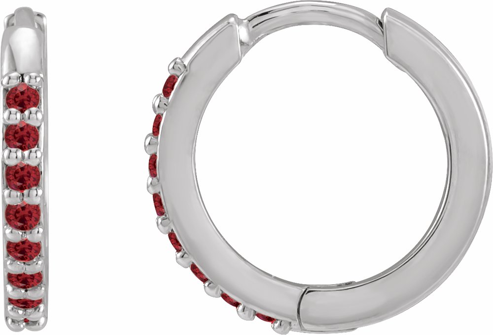 14K White Lab-Grown Ruby Hinged 12.5 mm Hoop Earrings