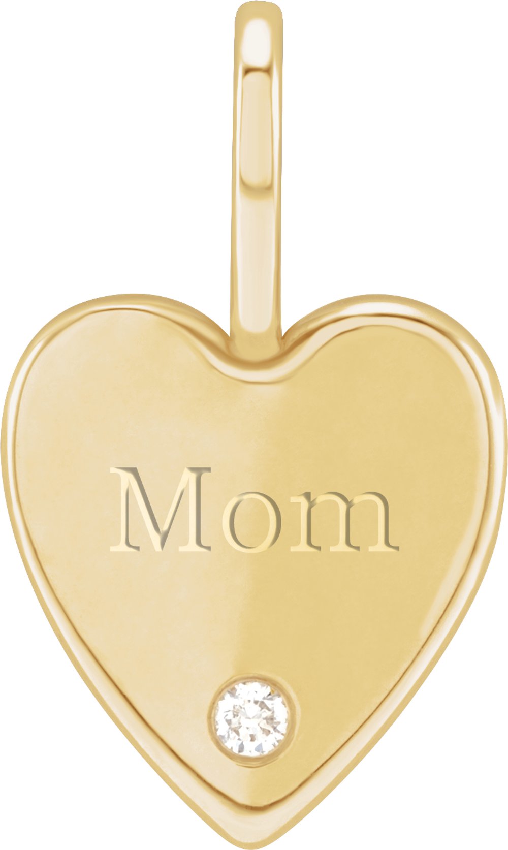 14K Yellow Gold .02 CT Natural Diamond Engraved MOM Heart Charm/Pendant