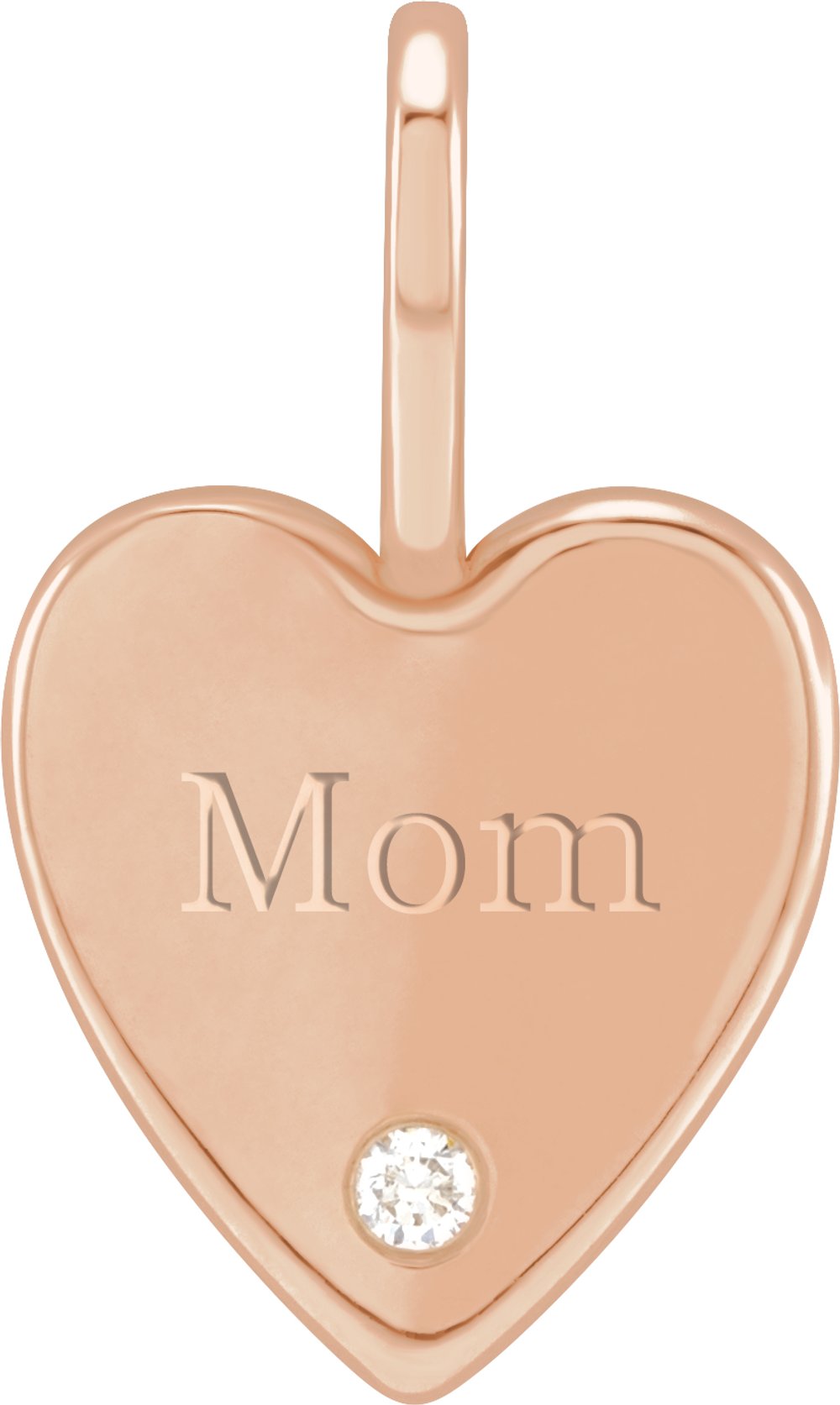 14K Rose .02 CT Natural Diamond Engraved MOM Heart Charm/Pendant