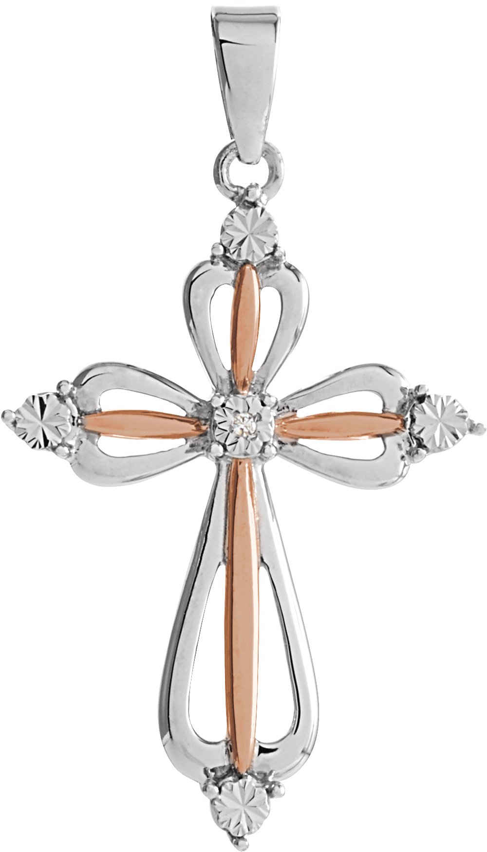 14K Rose Gold-Plated Sterling Silver .03 CT Natural Diamond Cross Pendant