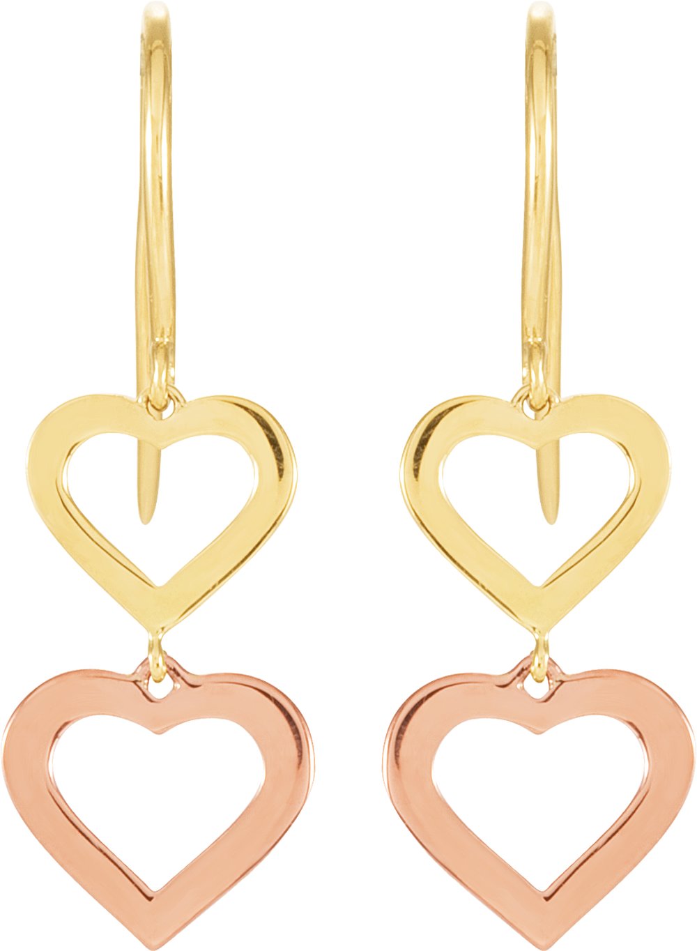 14K Yellow/Rose Double Heart Earrings