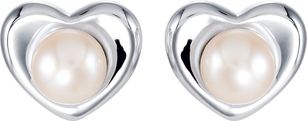 Sterling Silver Cultured White Freshwater Pearl Heart Earrings