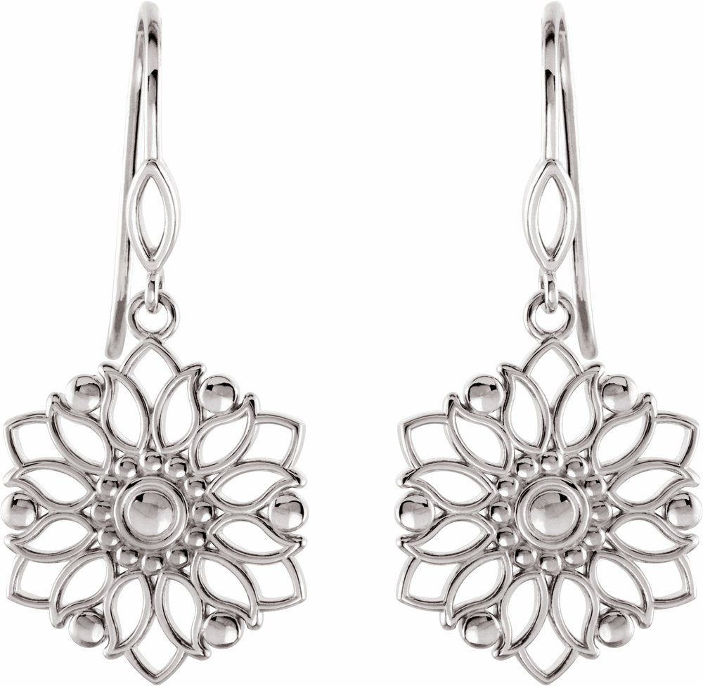 Sterling Silver 20.5x7 mm Floral Earrings