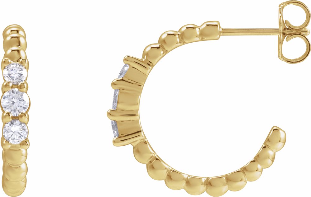 14K Yellow Gold 3/8 CTW Natural Diamond Beaded 19.3 mm Hoop Earrings