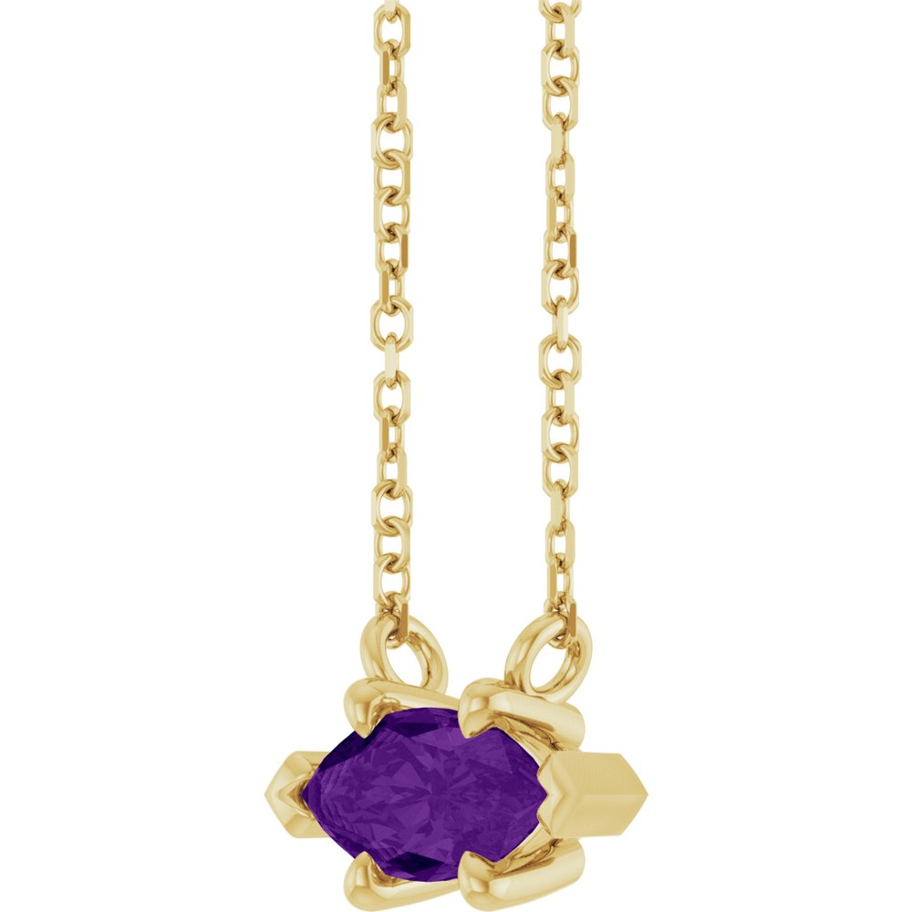 14K Yellow Gold 8x4 mm Natural Amethyst 18" Necklace