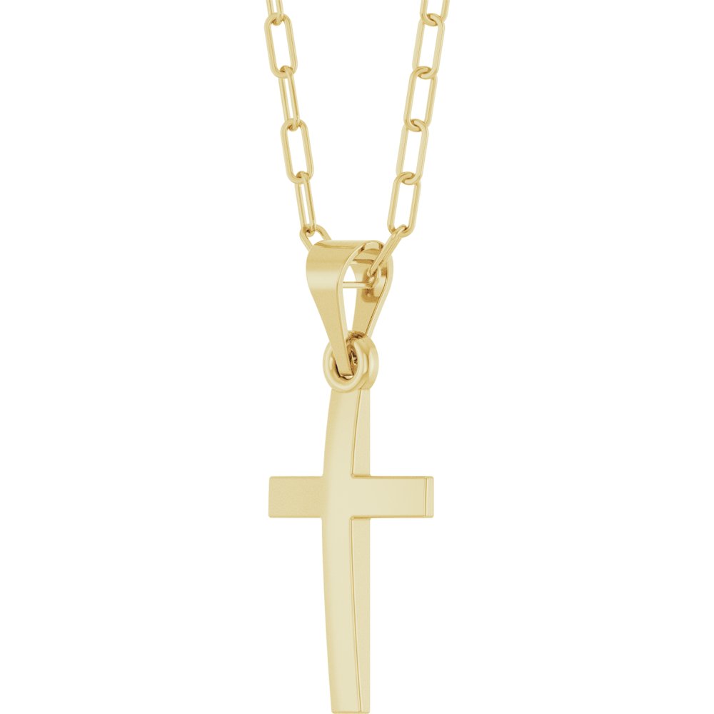 14K Yellow Gold Cross & Paperclip-Style Chain 18" Necklace