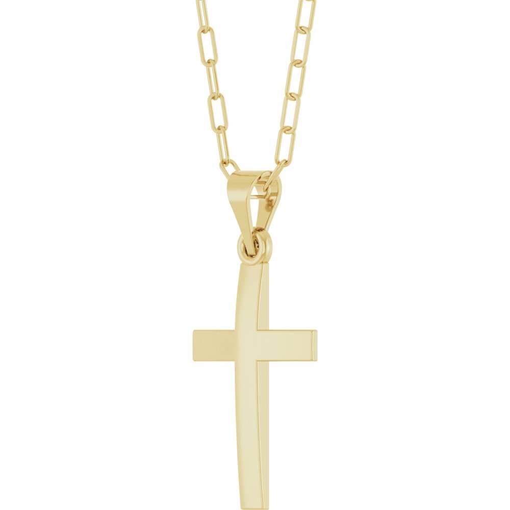 14K Yellow Gold Cross & Paperclip-Style Chain 18" Necklace