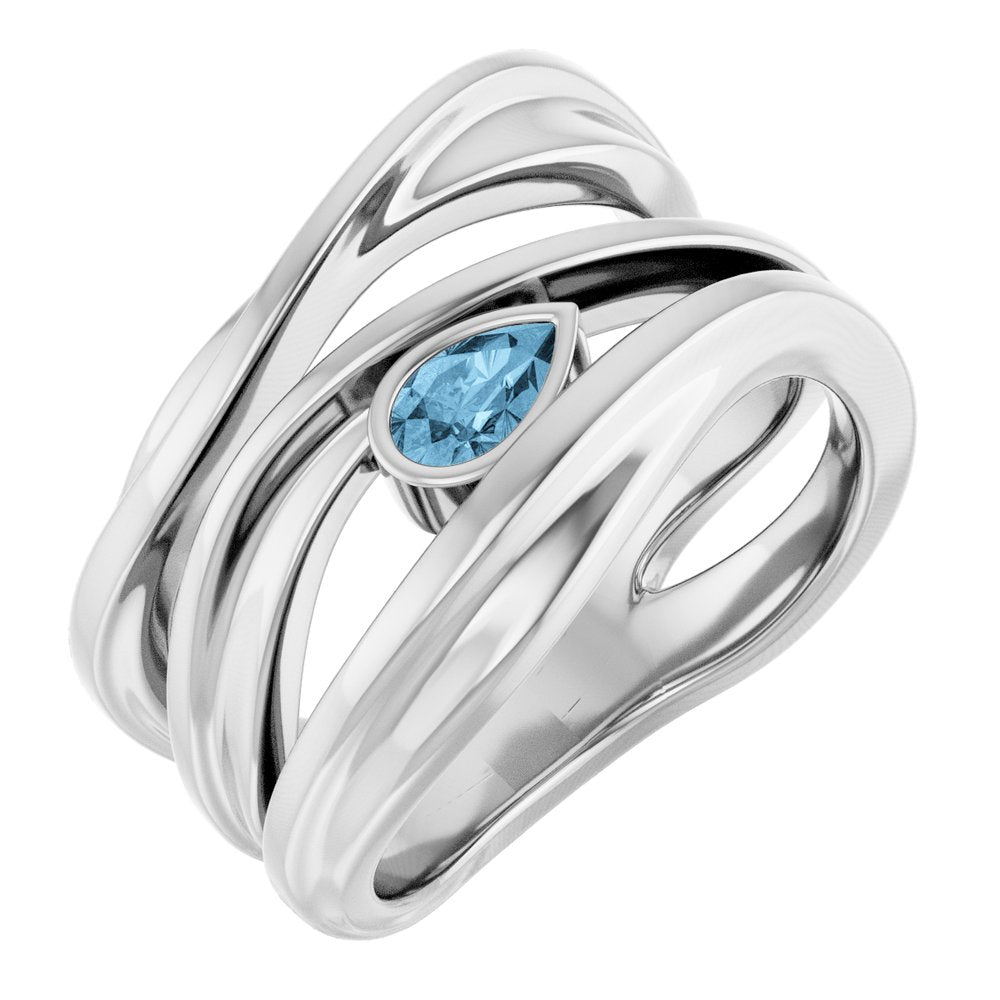 14K White Gold Natural Sky Blue Topaz Negative Space Ring