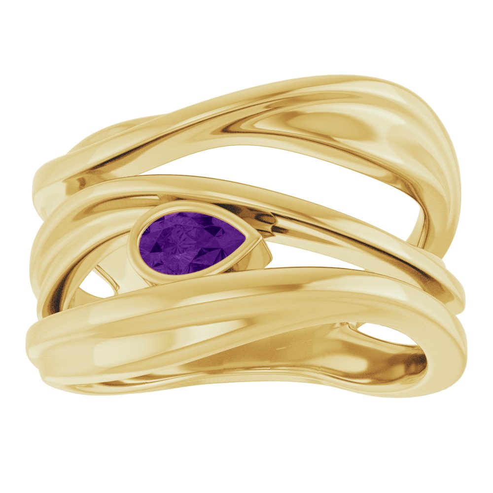 14K Yellow Gold Natural Amethyst Negative Space Ring