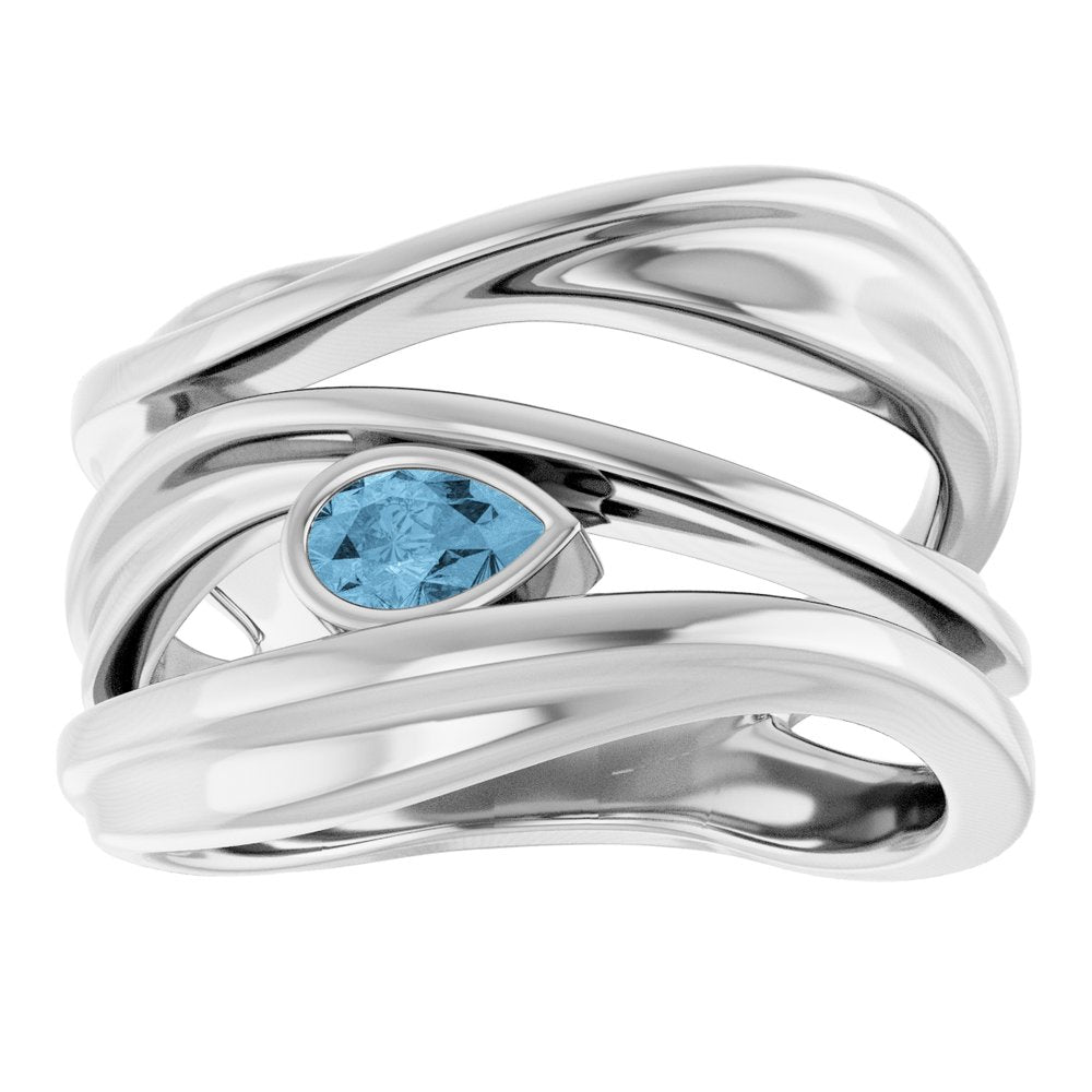 14K White Gold Natural Sky Blue Topaz Negative Space Ring