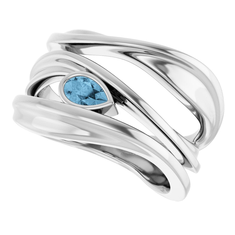 14K White Gold Natural Sky Blue Topaz Negative Space Ring