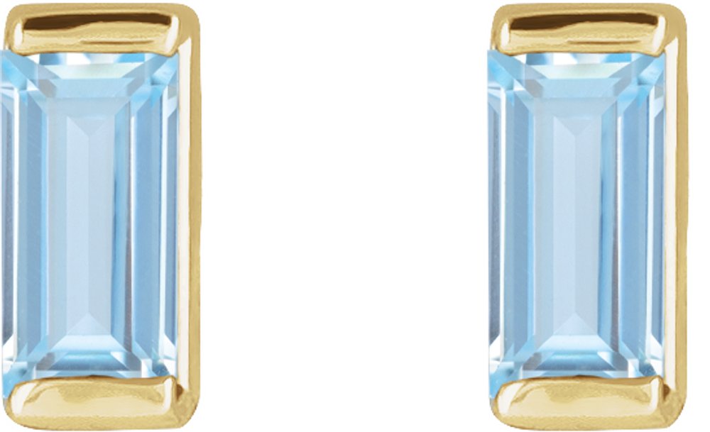 14K Yellow Gold Lab-Grown Aqua Sapphire Earrings