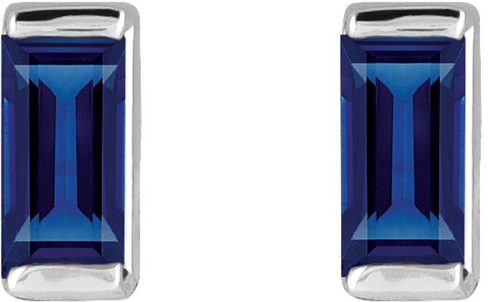 14K White Gold Lab-Grown Blue Sapphire Earrings