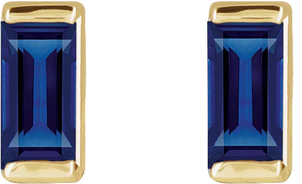 14K Yellow Gold Lab-Grown Blue Sapphire Earrings
