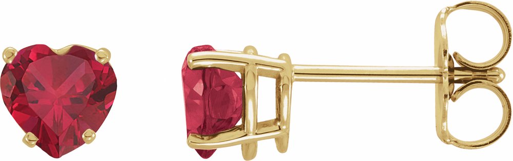 14K Yellow Lab-Grown Ruby Heart Earrings