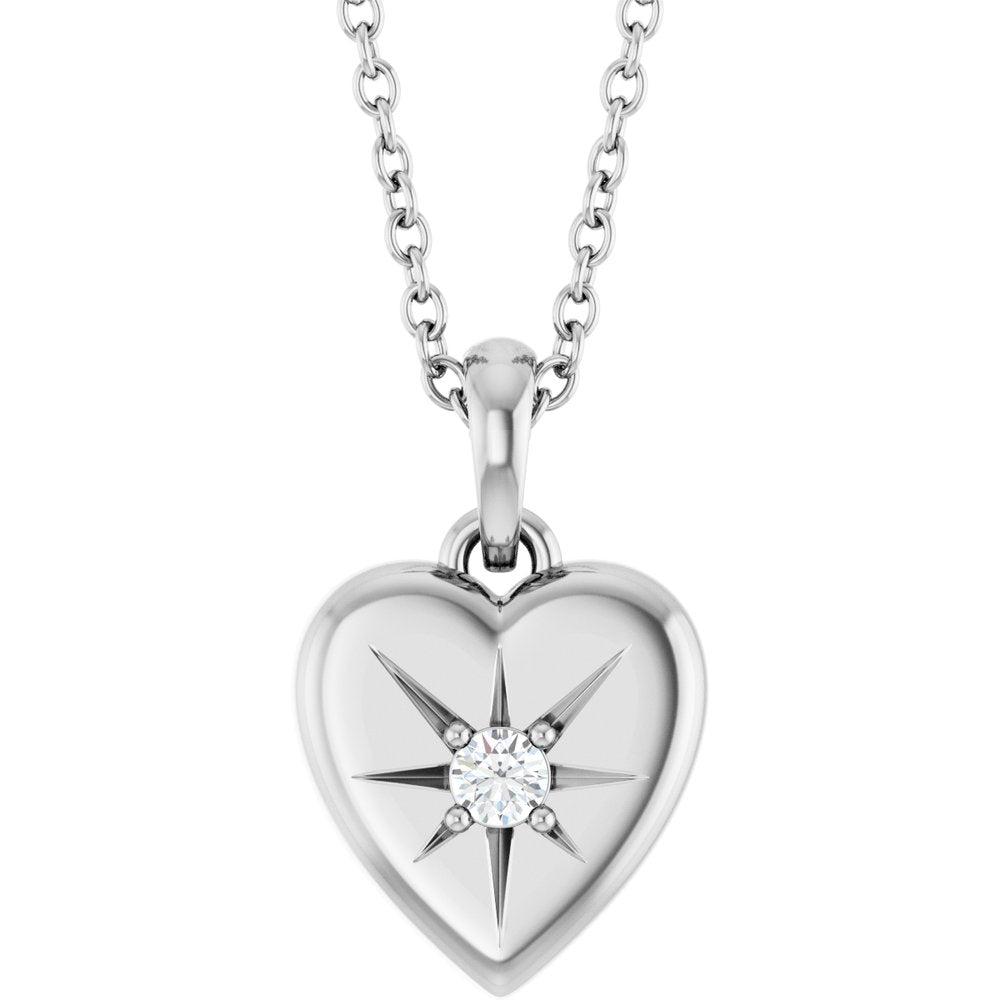 Sterling Silver .03 CTW Natural Diamond Starburst Heart 16-18" Necklace