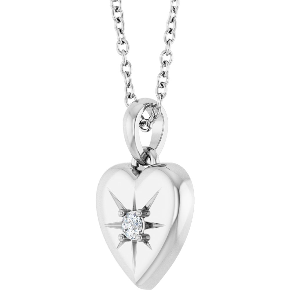 Sterling Silver .03 CTW Natural Diamond Starburst Heart 16-18" Necklace