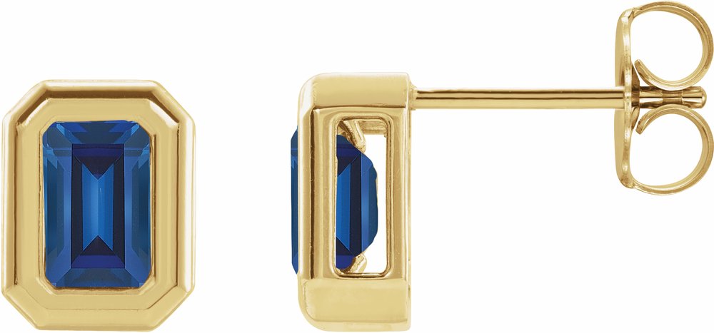 14K Yellow Gold Lab-Grown Blue Sapphire Solitaire Earrings