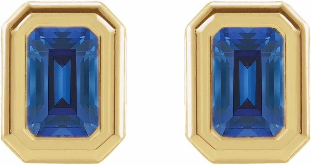 14K Yellow Gold Lab-Grown Blue Sapphire Solitaire Earrings