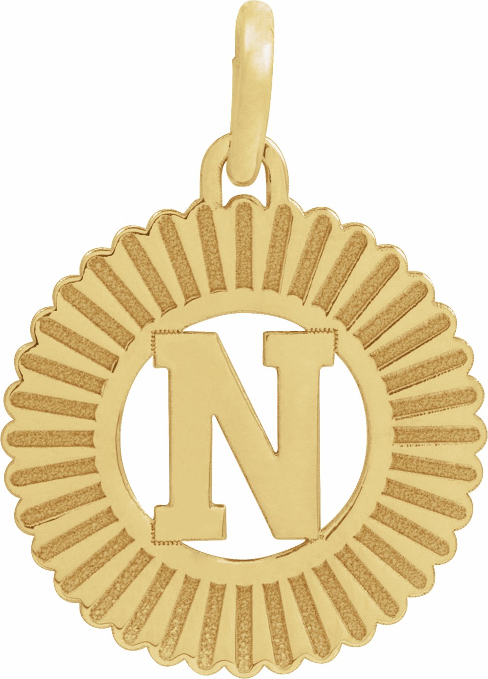 14K Yellow Initial N Sunburst Pendant