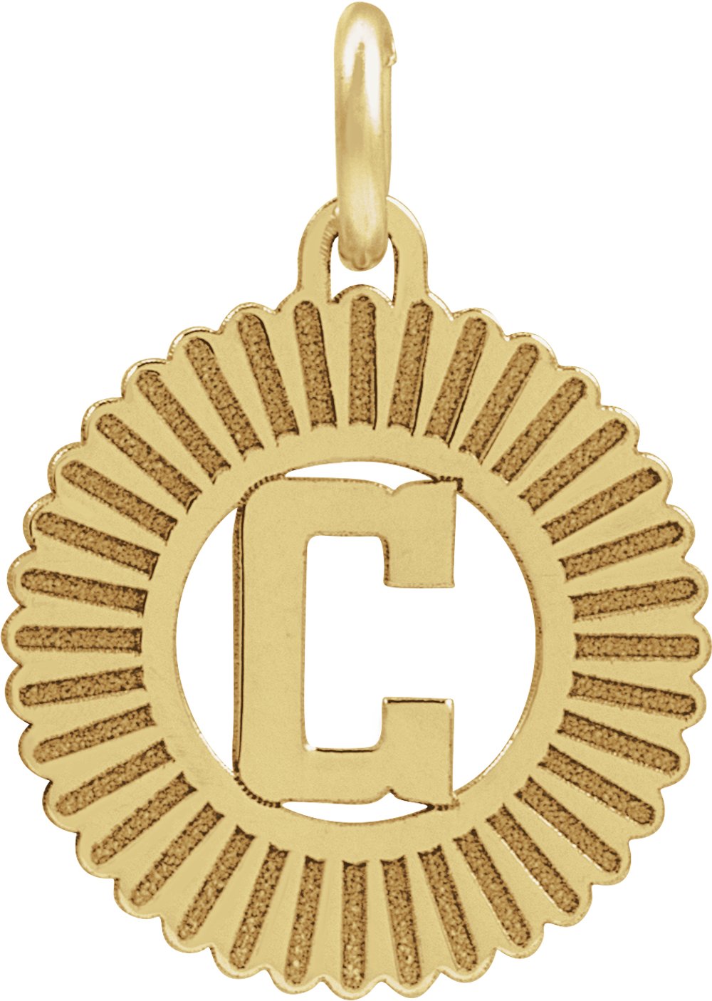 14K Yellow Initial C Sunburst Pendant