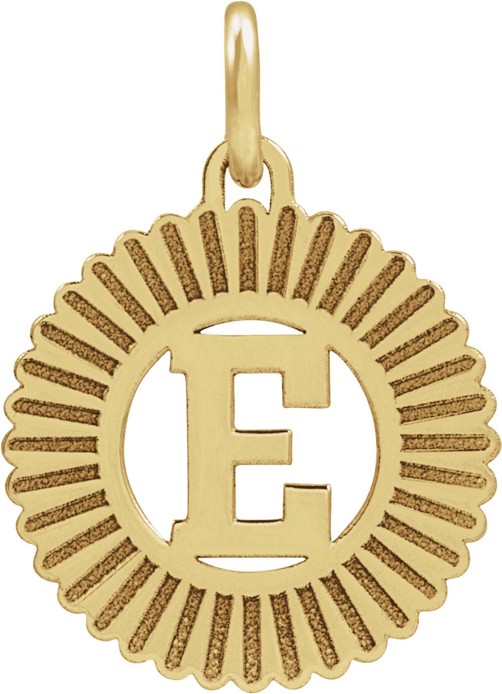 14K Yellow Initial E Sunburst Pendant