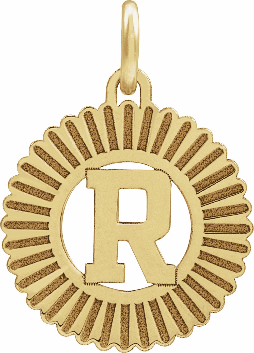 14K Yellow Initial R Sunburst Pendant