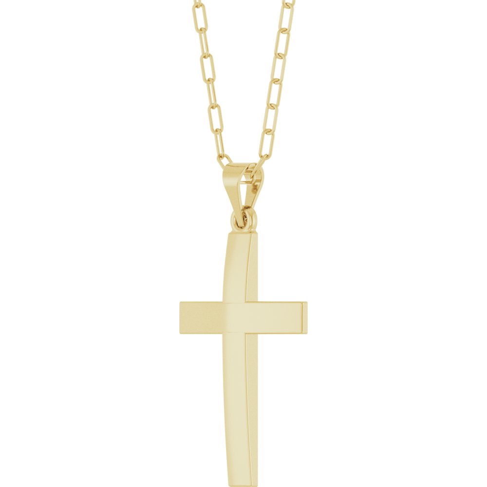 14K Yellow Gold Cross & Paperclip-Style Chain 18" Necklace