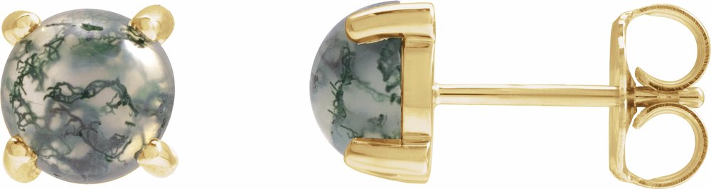 14K Yellow Gold 6 mm Natural Moss Agate Earrings
