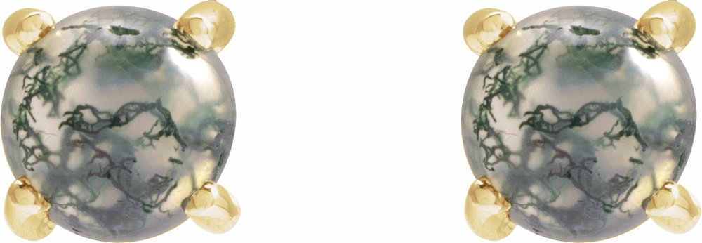 14K Yellow Gold 6 mm Natural Moss Agate Earrings