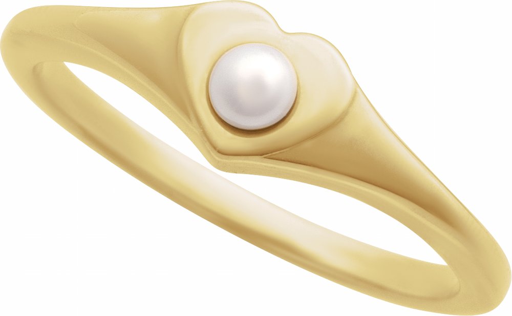 14K Yellow Cultured White Akoya Pearl Heart Ring
