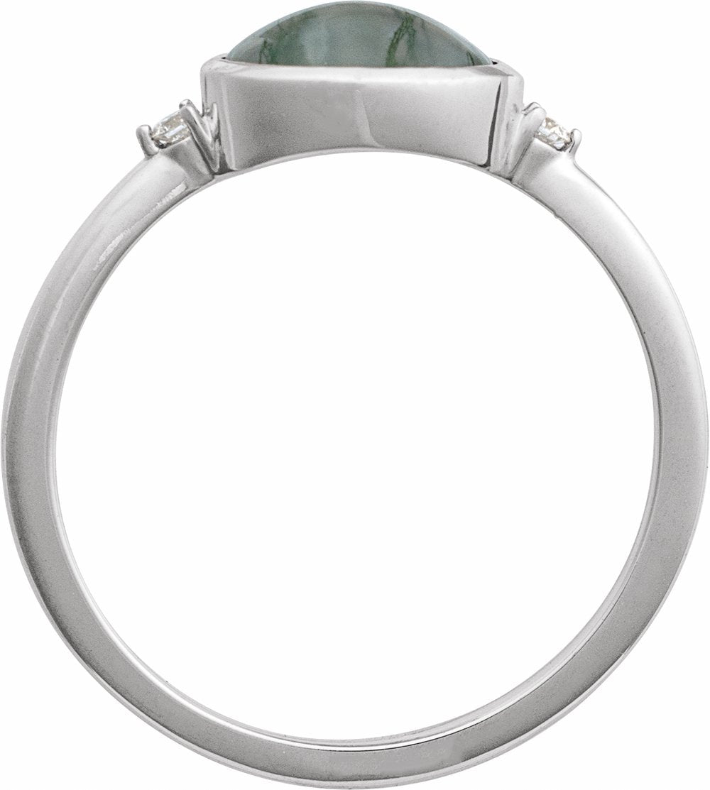 14K White Gold Natural Moss Agate & .03 CTW Natural Diamond Ring
