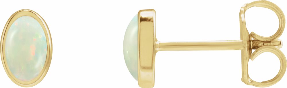 14K Yellow Lab-Grown White Opal Earrings