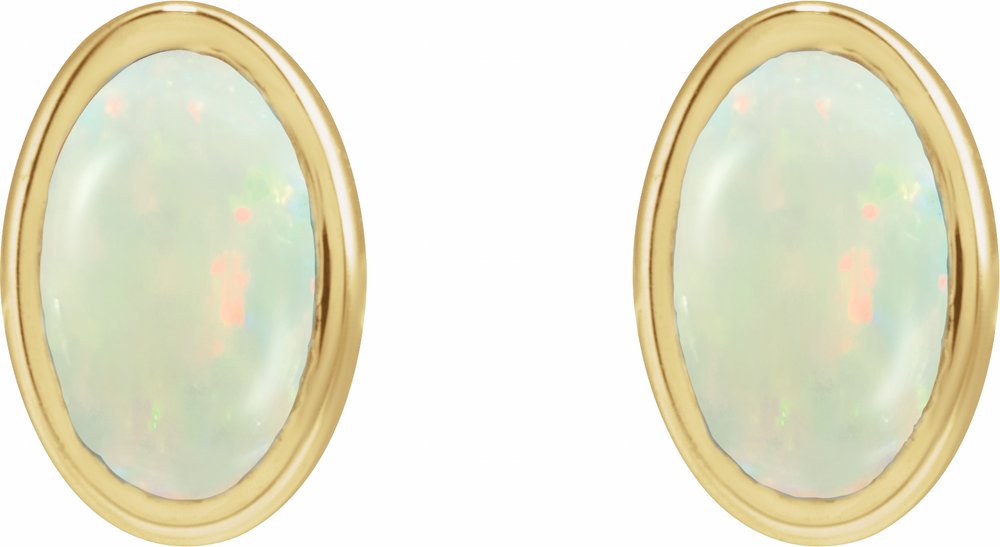 14K Yellow Lab-Grown White Opal Earrings