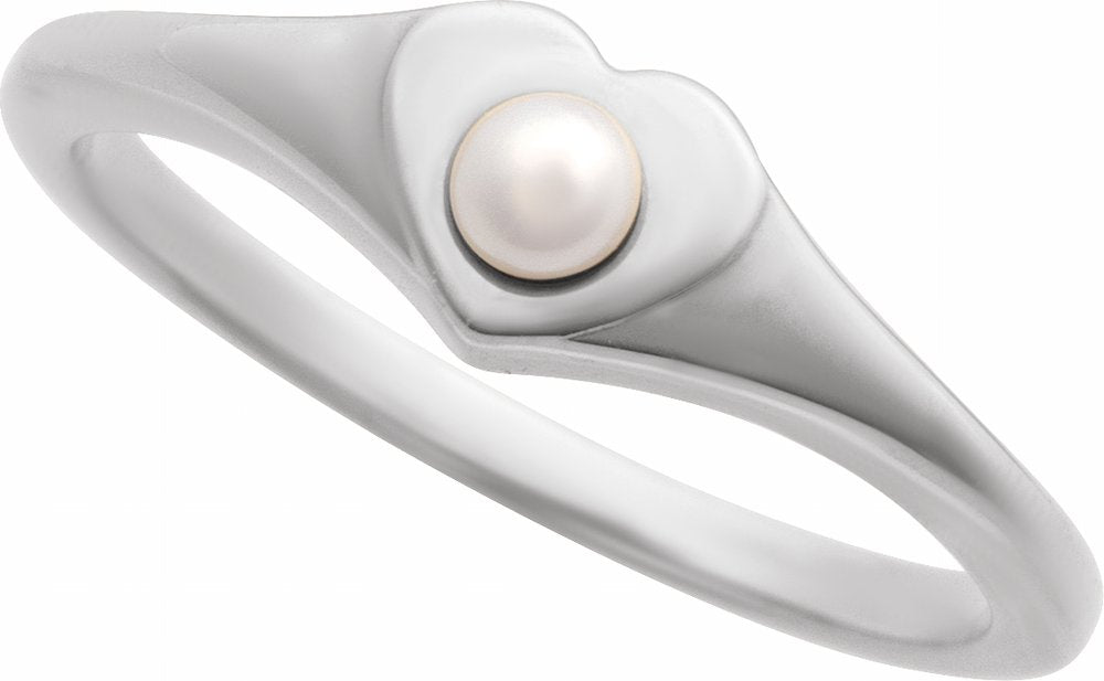Sterling Silver Cultured White Akoya Pearl Heart Ring