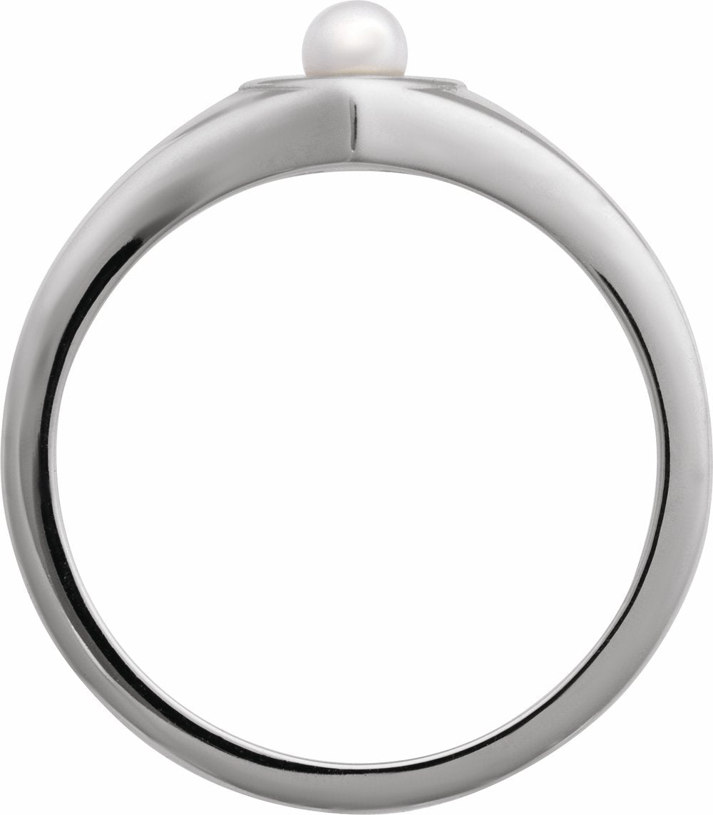 Sterling Silver Cultured White Akoya Pearl Heart Ring